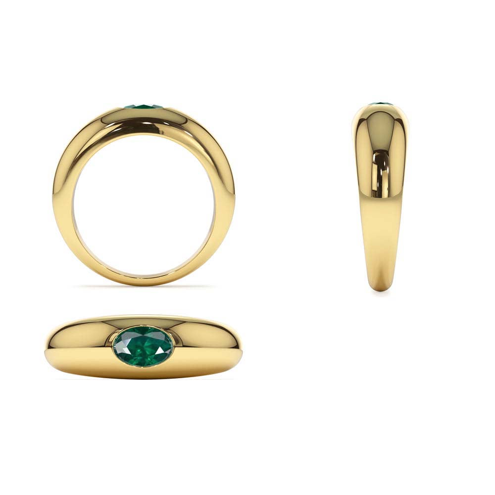 14K Flush Set Oval Emerald Dome Ring - view 5