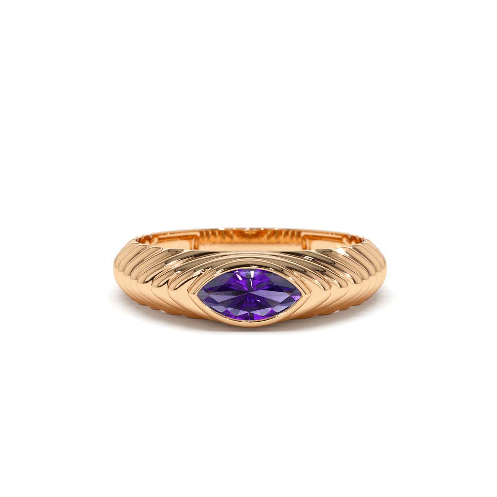 14K Marquise Shape Amethyst Beveled Ring - view 3