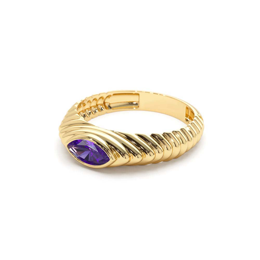 14K Marquise Shape Amethyst Beveled Ring - view 4