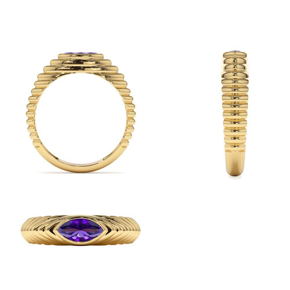 14K Marquise Shape Amethyst Beveled Ring - view 5