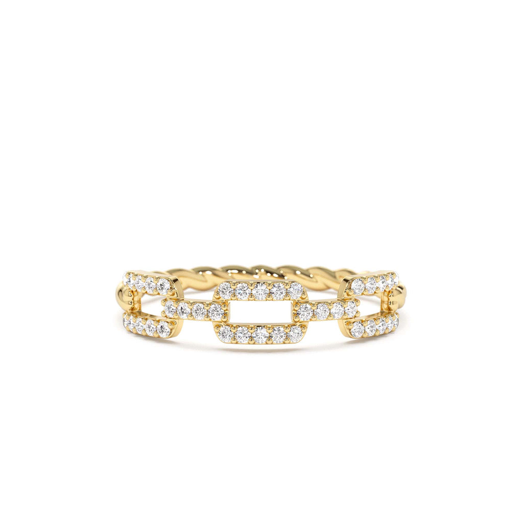 14K Chain Link Diamond Ring with Twisted Rope Band by Orlina Fine