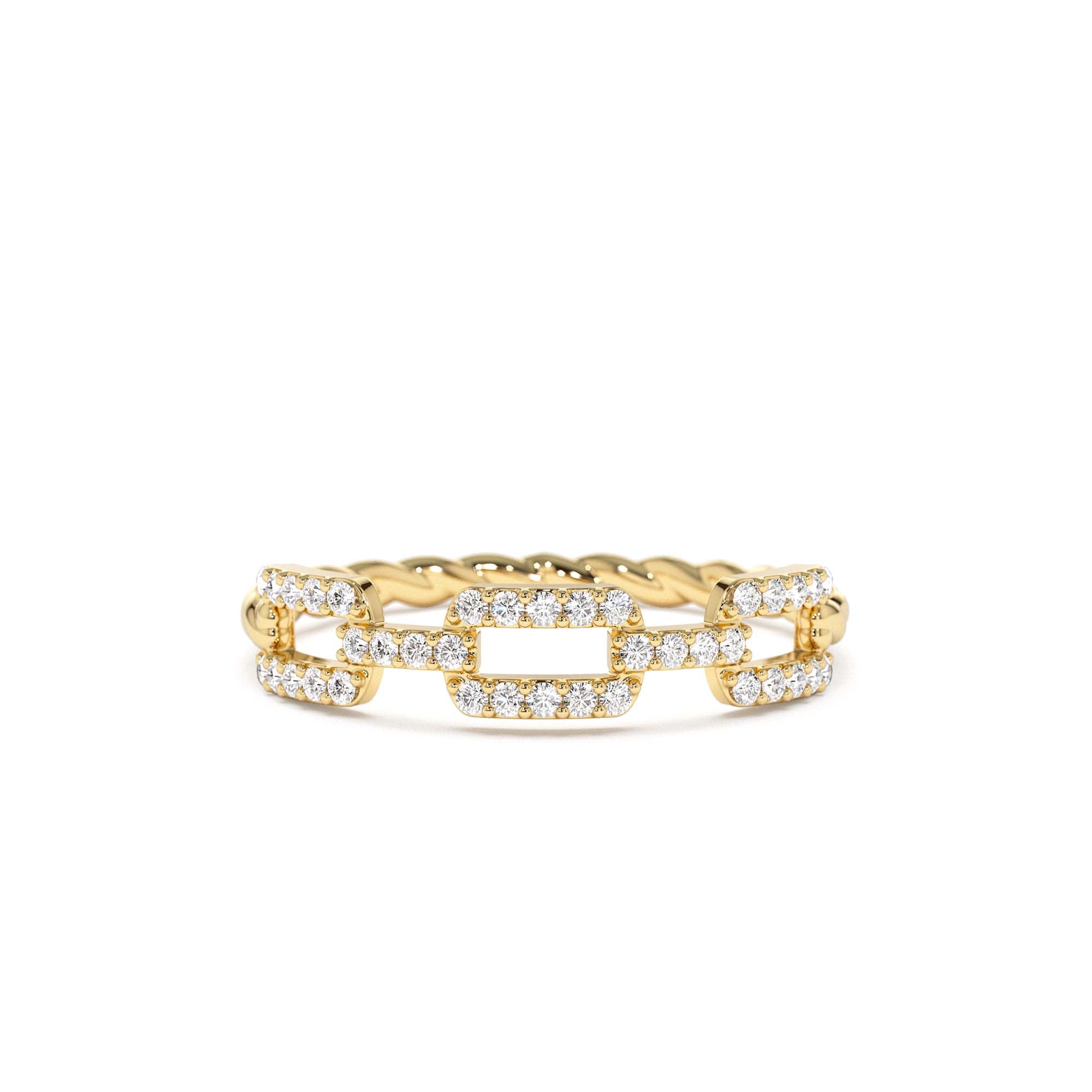 14K Chain Link Diamond Ring with Twisted Rope Band by Orlina Fine