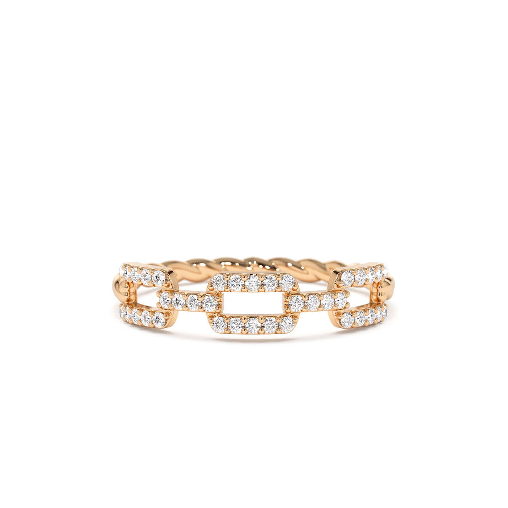 14K Chain Link Diamond Ring with Twisted Rope Band - view 2