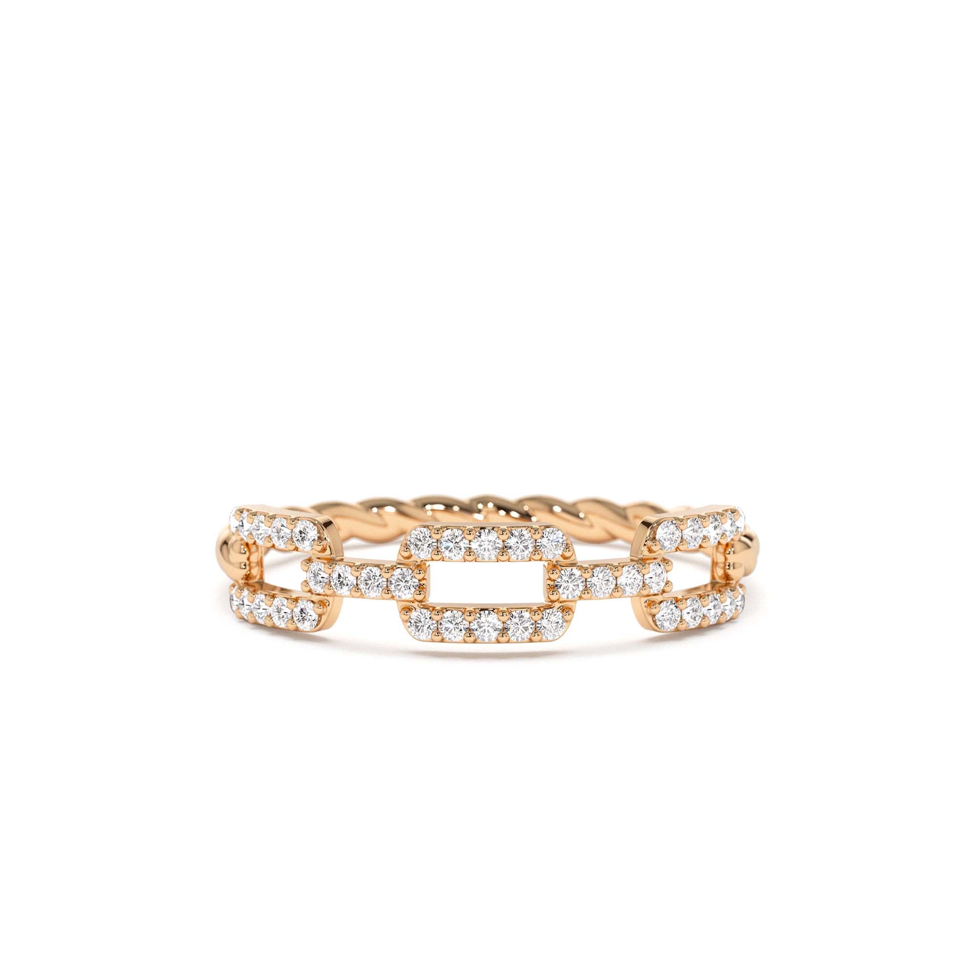 14K Chain Link Diamond Ring with Twisted Rope Band - view 2