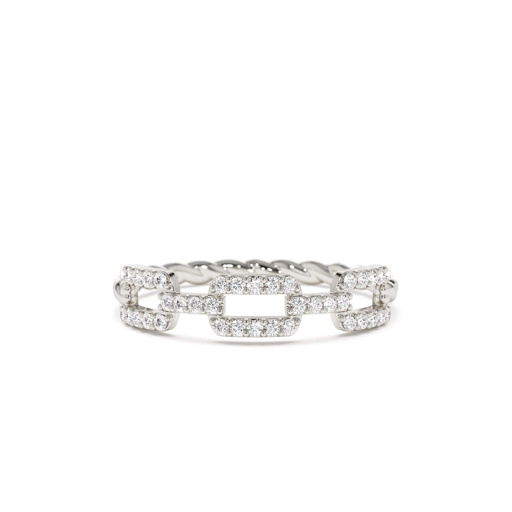 14K Chain Link Diamond Ring with Twisted Rope Band - view 3