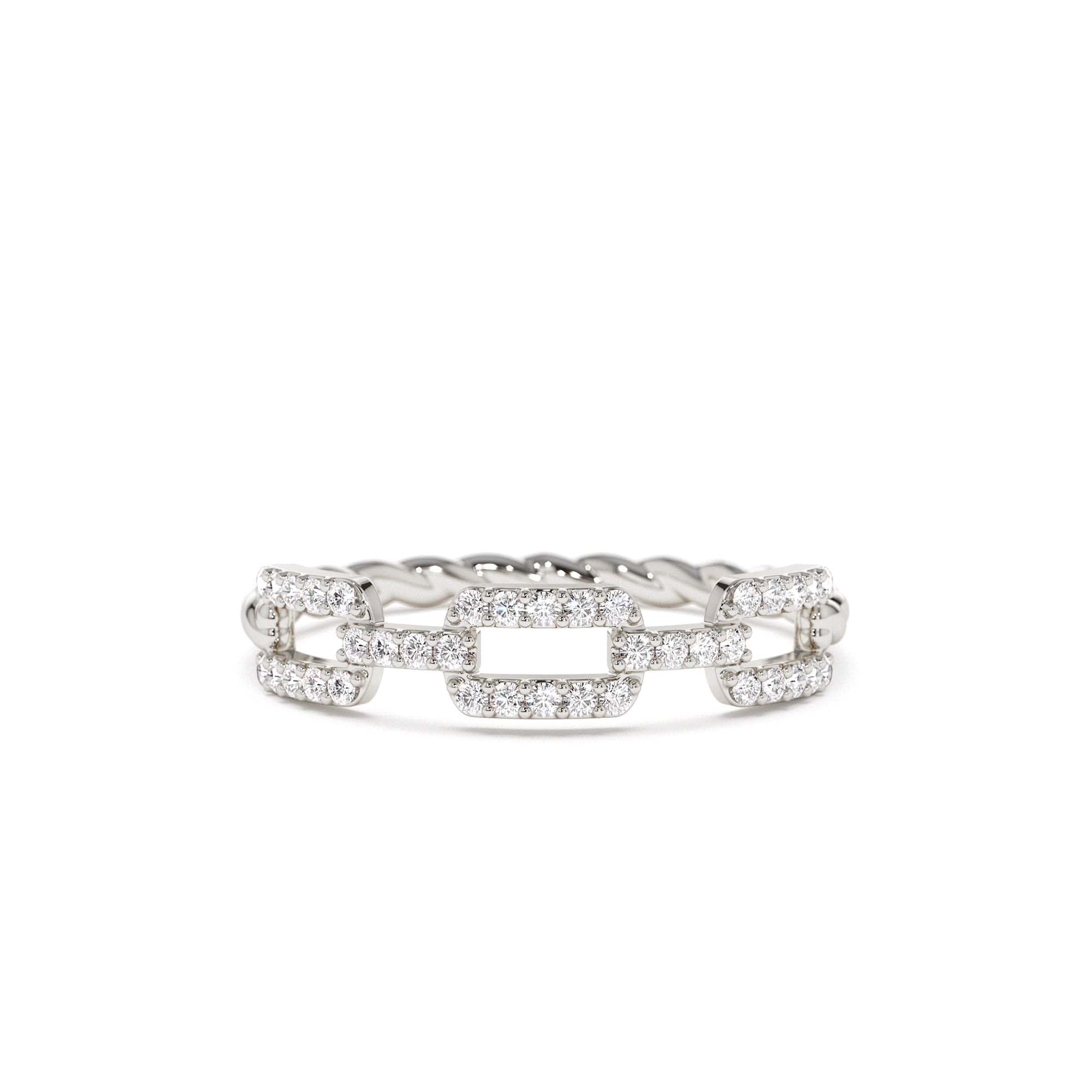 14K Chain Link Diamond Ring with Twisted Rope Band - view 3