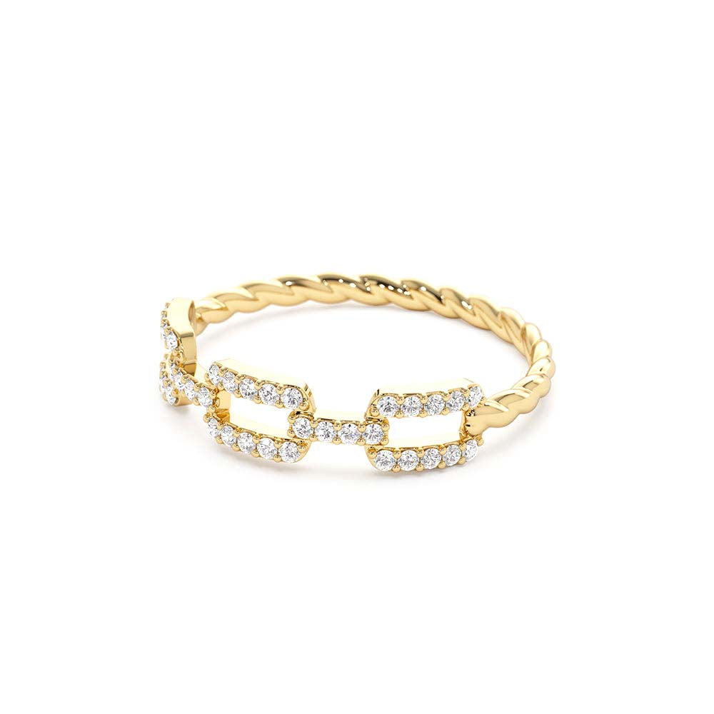 14K Chain Link Diamond Ring with Twisted Rope Band - view 4