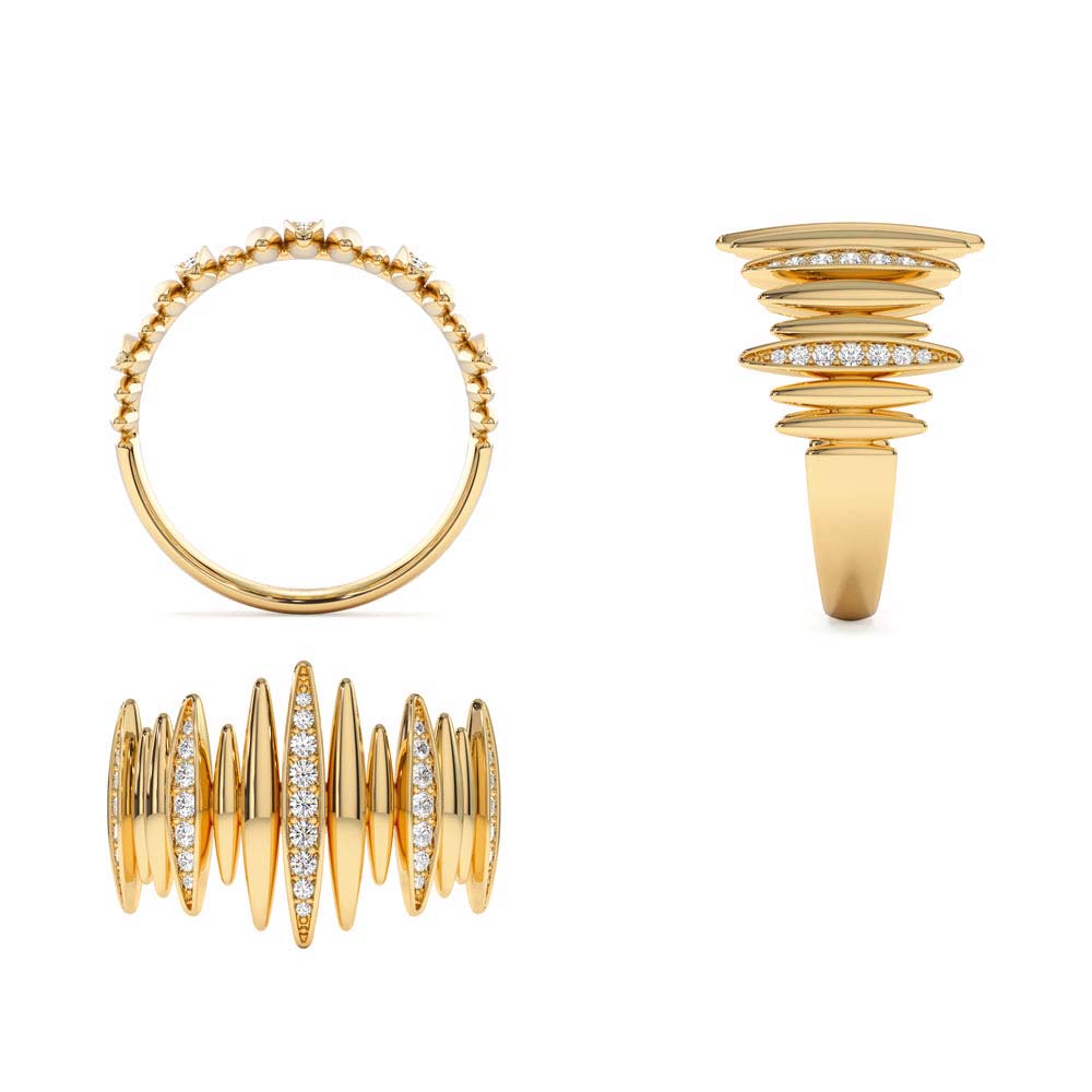 14K Unique Diamond Spike Ring - view 5