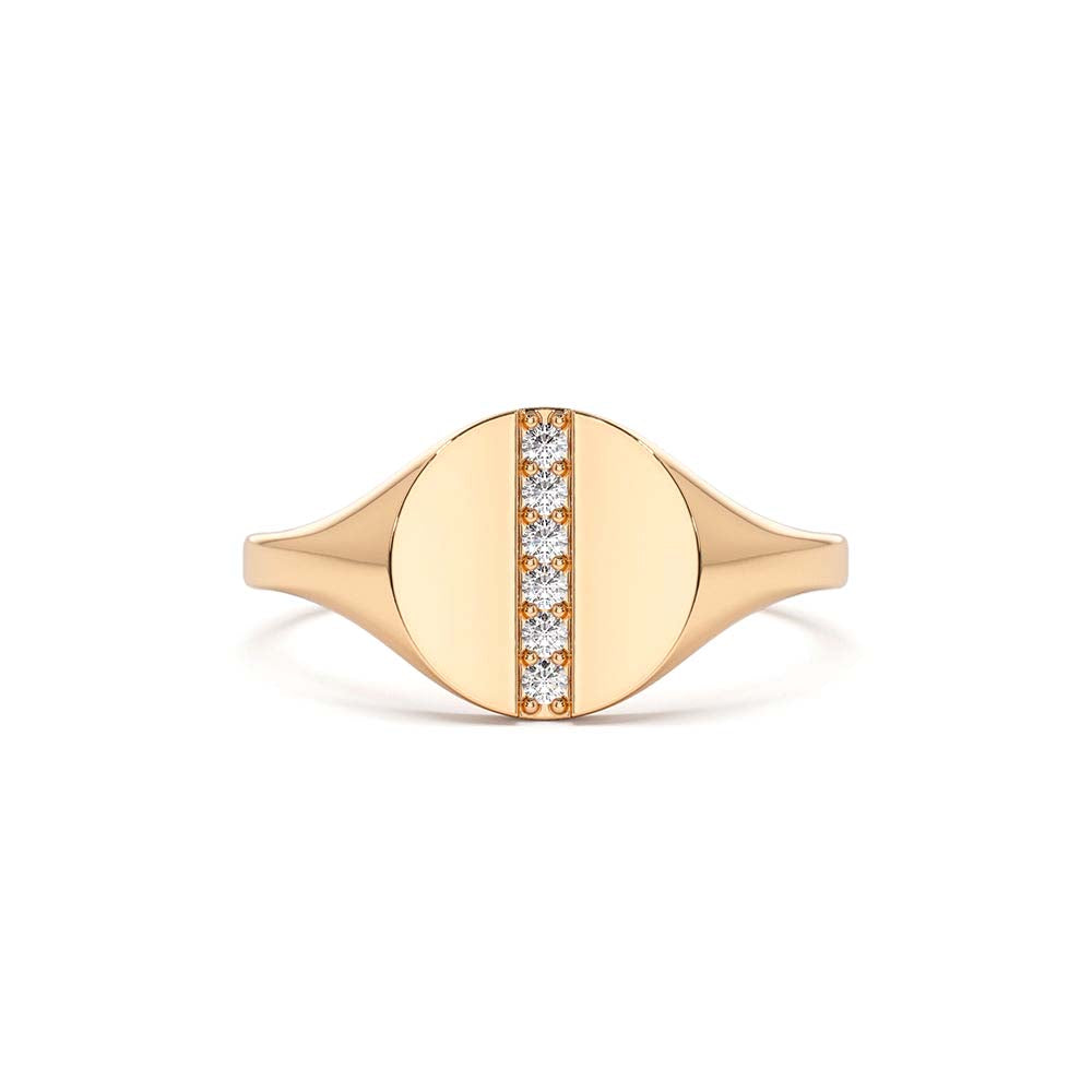14K Pave Diamond Line Signet Pinky Ring - view 2