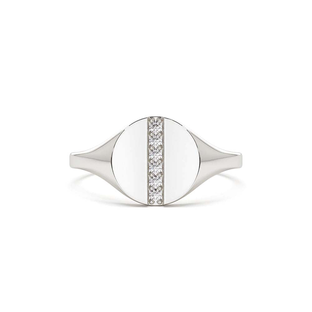 14K Pave Diamond Line Signet Pinky Ring - view 3