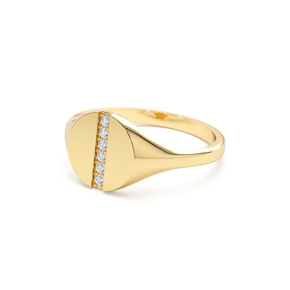 14K Pave Diamond Line Signet Pinky Ring - view 4