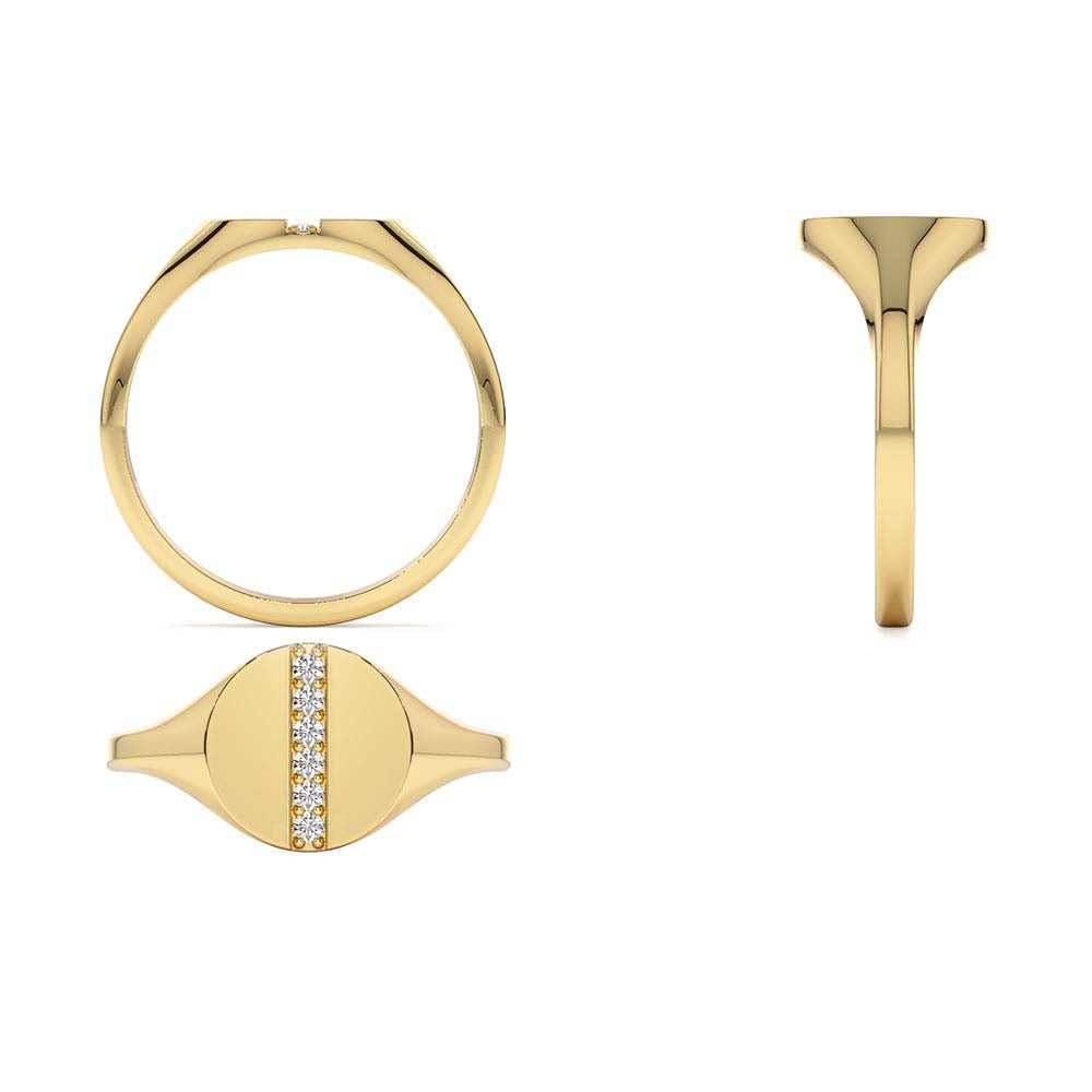 14K Pave Diamond Line Signet Pinky Ring - view 5