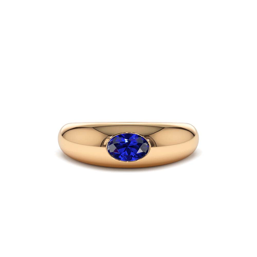 14K Flush Set Oval Sapphire Dome Ring - view 2