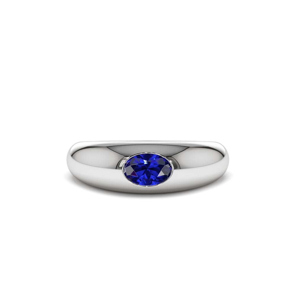 14K Flush Set Oval Sapphire Dome Ring - view 3
