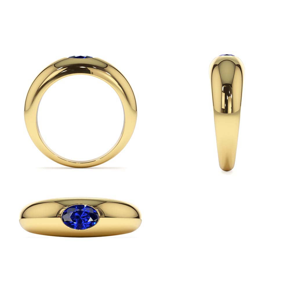 14K Flush Set Oval Sapphire Dome Ring - view 5