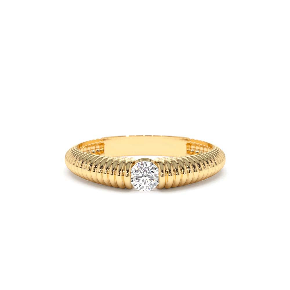 14K Gold Ribbed Gold Solitaire Diamond Ring by Orlina Fine