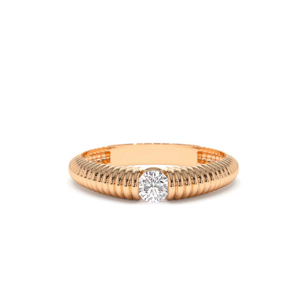 14K Gold Ribbed Gold Solitaire Diamond Ring - view 2