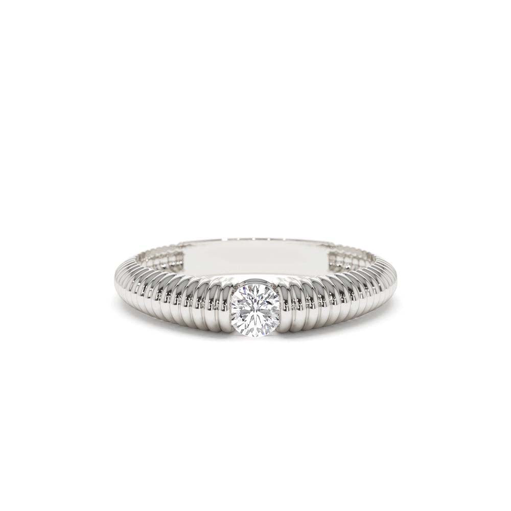 14K Gold Ribbed Gold Solitaire Diamond Ring - view 3