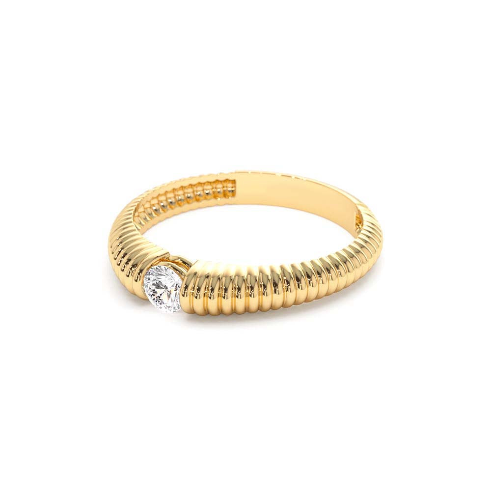 14K Gold Ribbed Gold Solitaire Diamond Ring - view 4
