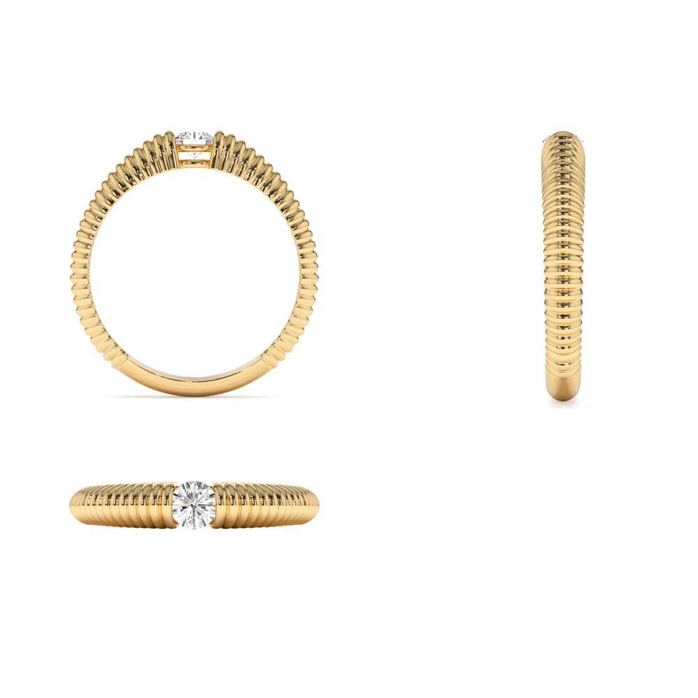 14K Gold Ribbed Gold Solitaire Diamond Ring - view 5