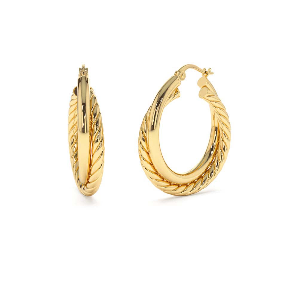 14K Intertwined Gold Hoop Earrings 30MM - view 2