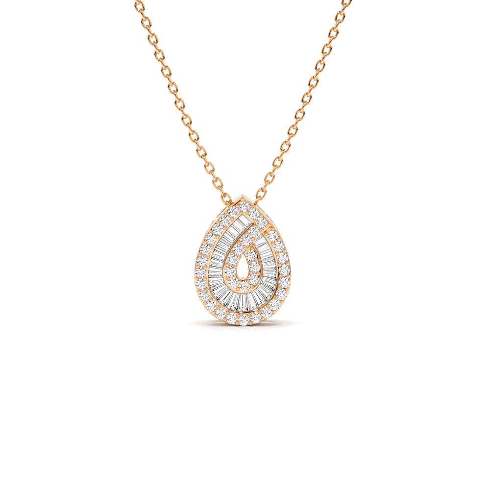 14K Teardrop Shape Baguette and Round Diamond Statement Necklace - view 2