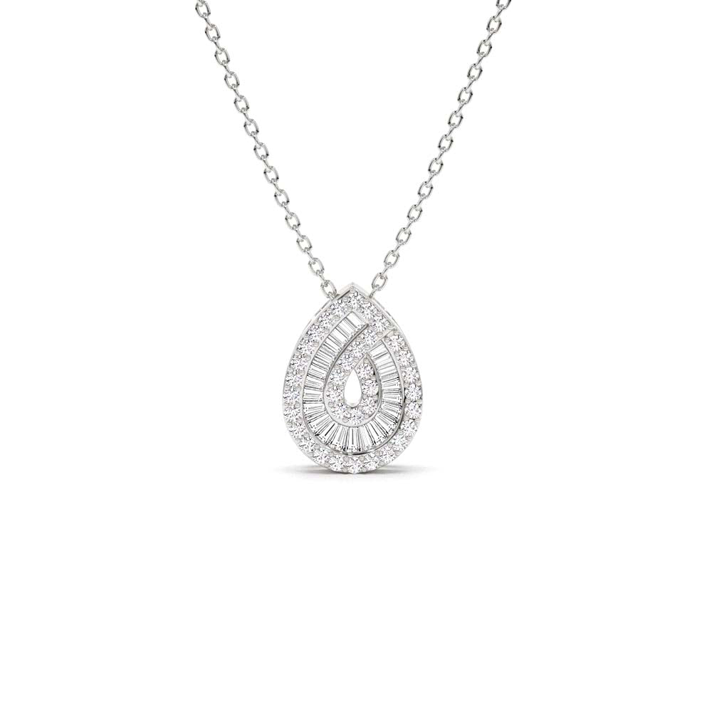 14K Teardrop Shape Baguette and Round Diamond Statement Necklace - view 3
