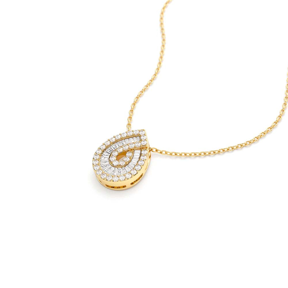 14K Teardrop Shape Baguette and Round Diamond Statement Necklace - view 4