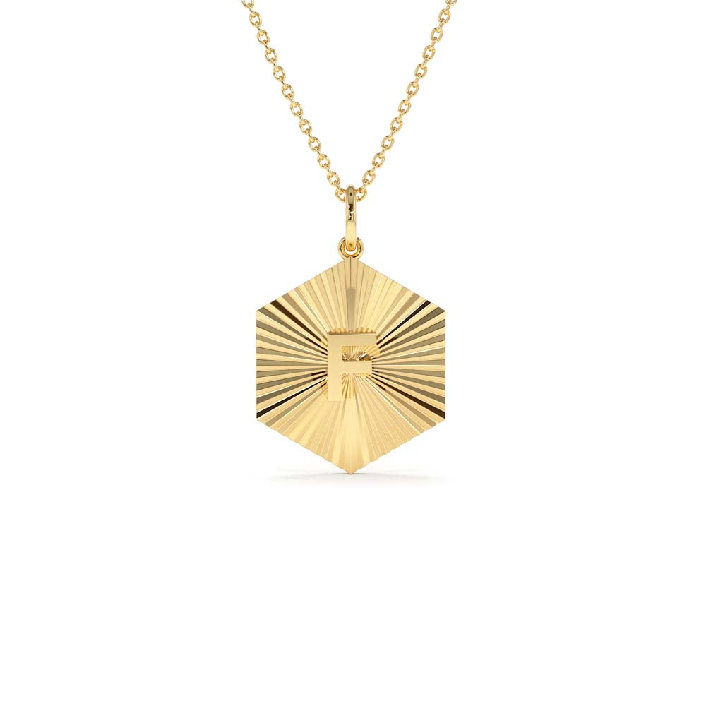 14K Sparkle Hexagon Disc Initial Necklace by Orlina Fine