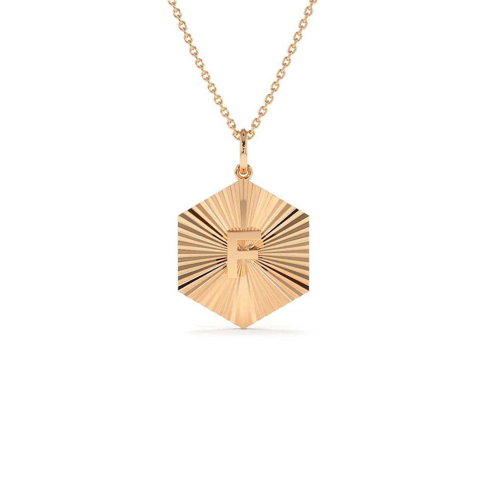 14K Sparkle Hexagon Disc Initial Necklace - view 2
