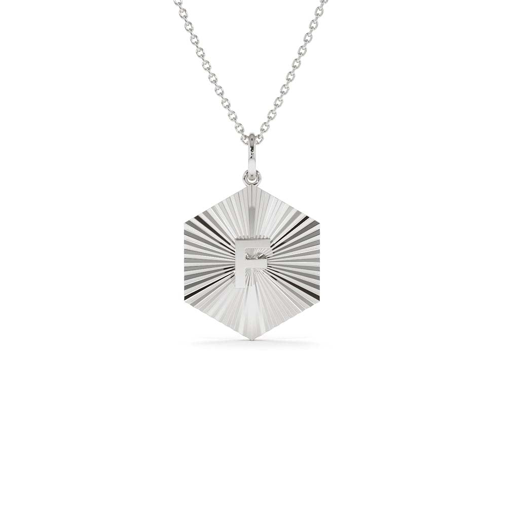 14K Sparkle Hexagon Disc Initial Necklace - view 3