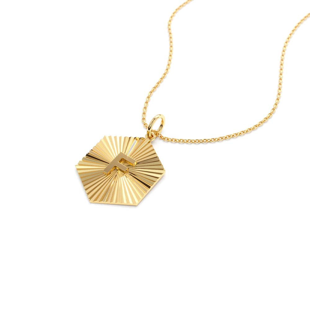 14K Sparkle Hexagon Disc Initial Necklace - view 4