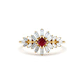 14K Baguette Diamond Ring with a Square Ruby by Orlina Fine