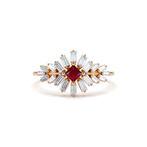 14K Baguette Diamond Ring with a Square Ruby - view 2