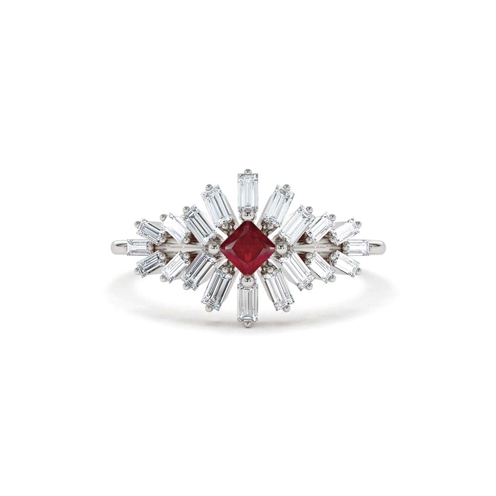 14K Baguette Diamond Ring with a Square Ruby - view 3