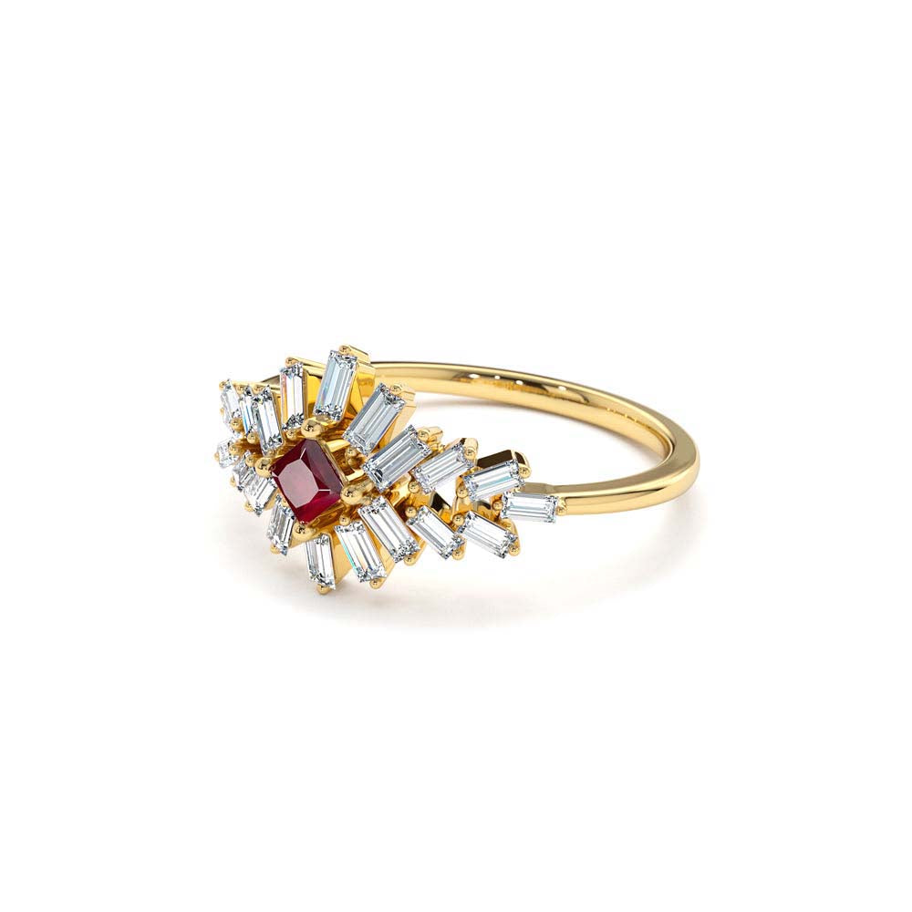 14K Baguette Diamond Ring with a Square Ruby - view 4
