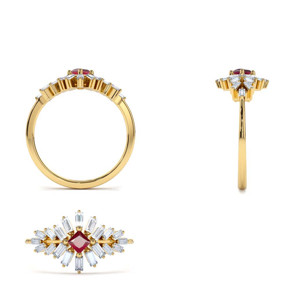 14K Baguette Diamond Ring with a Square Ruby - view 5