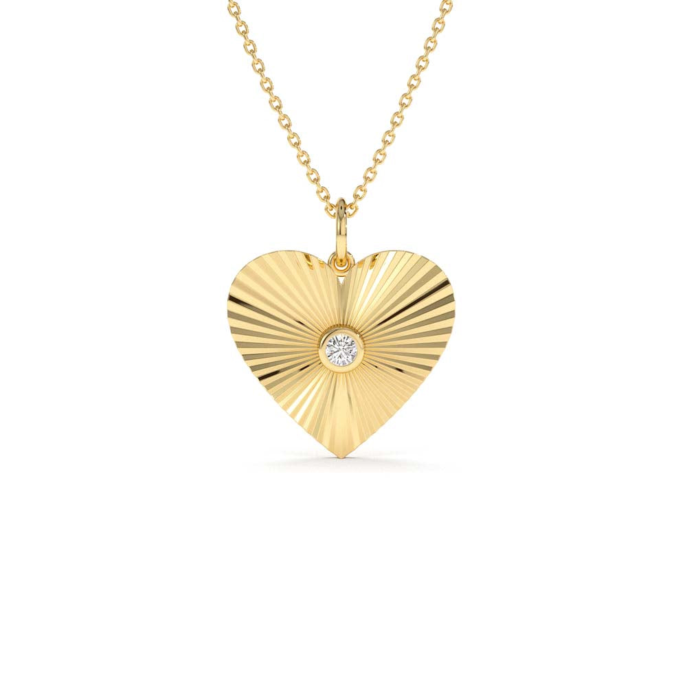 14K Diamond-Cut Heart Shape Disc Ray Pendant by Orlina Fine