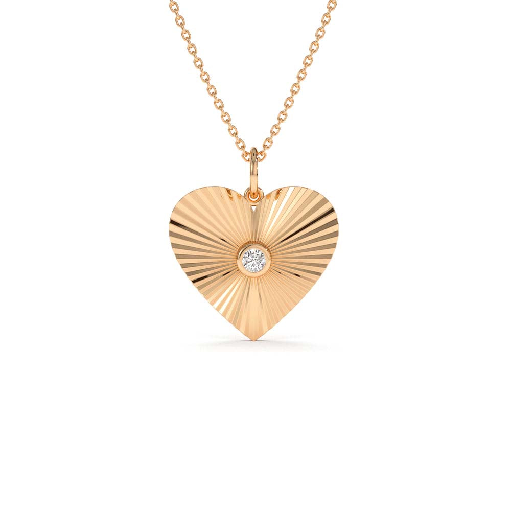 14K Diamond-Cut Heart Shape Disc Ray Pendant - view 2