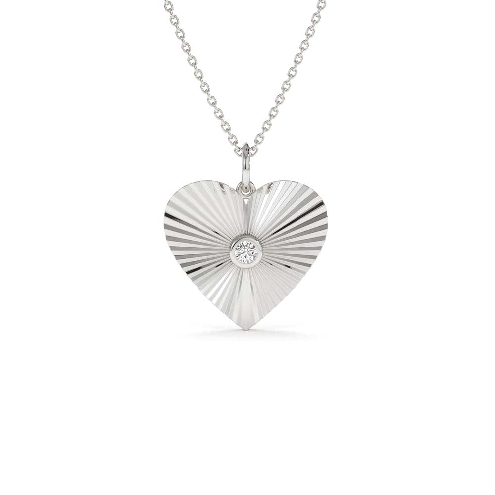 14K Diamond-Cut Heart Shape Disc Ray Pendant - view 3