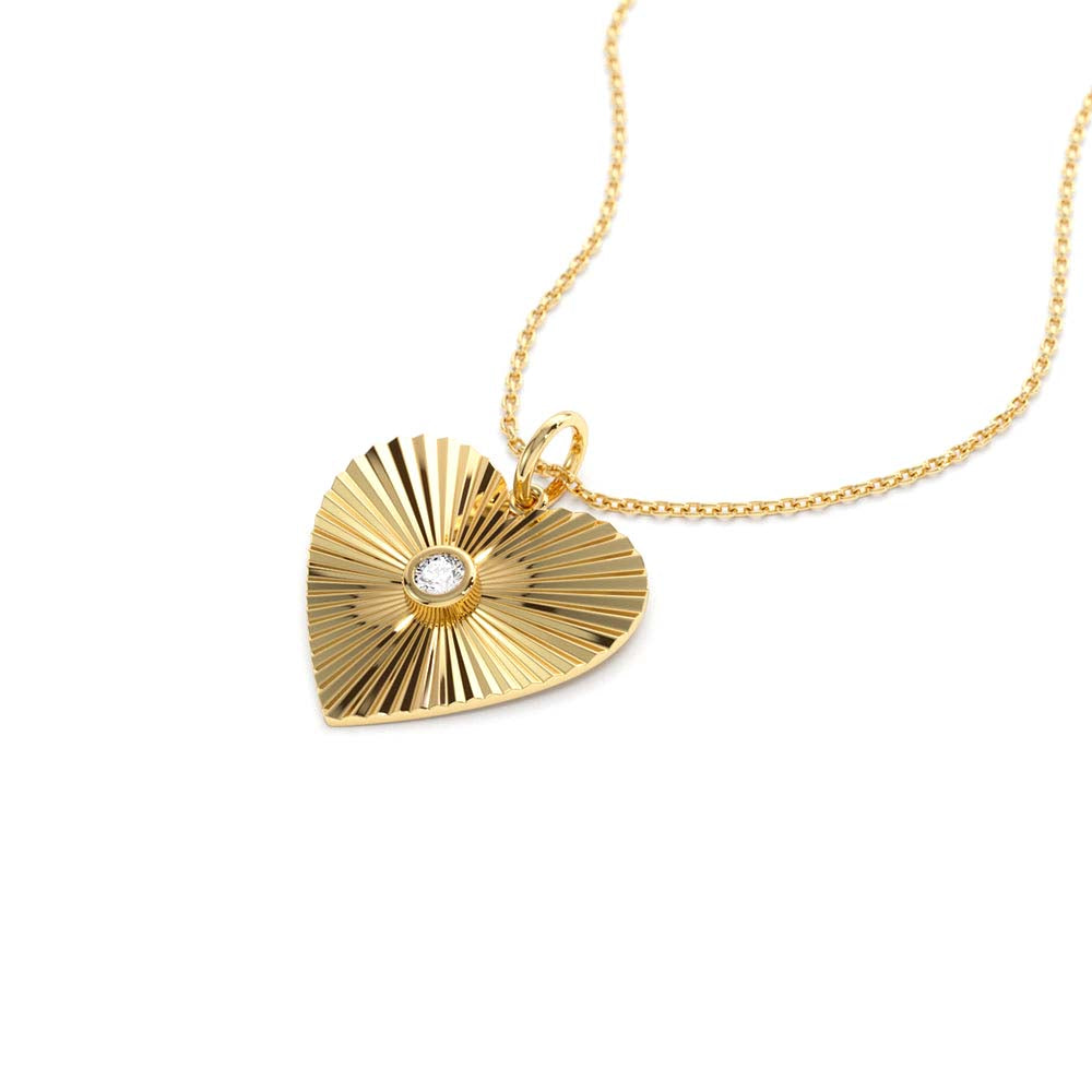 14K Diamond-Cut Heart Shape Disc Ray Pendant - view 4