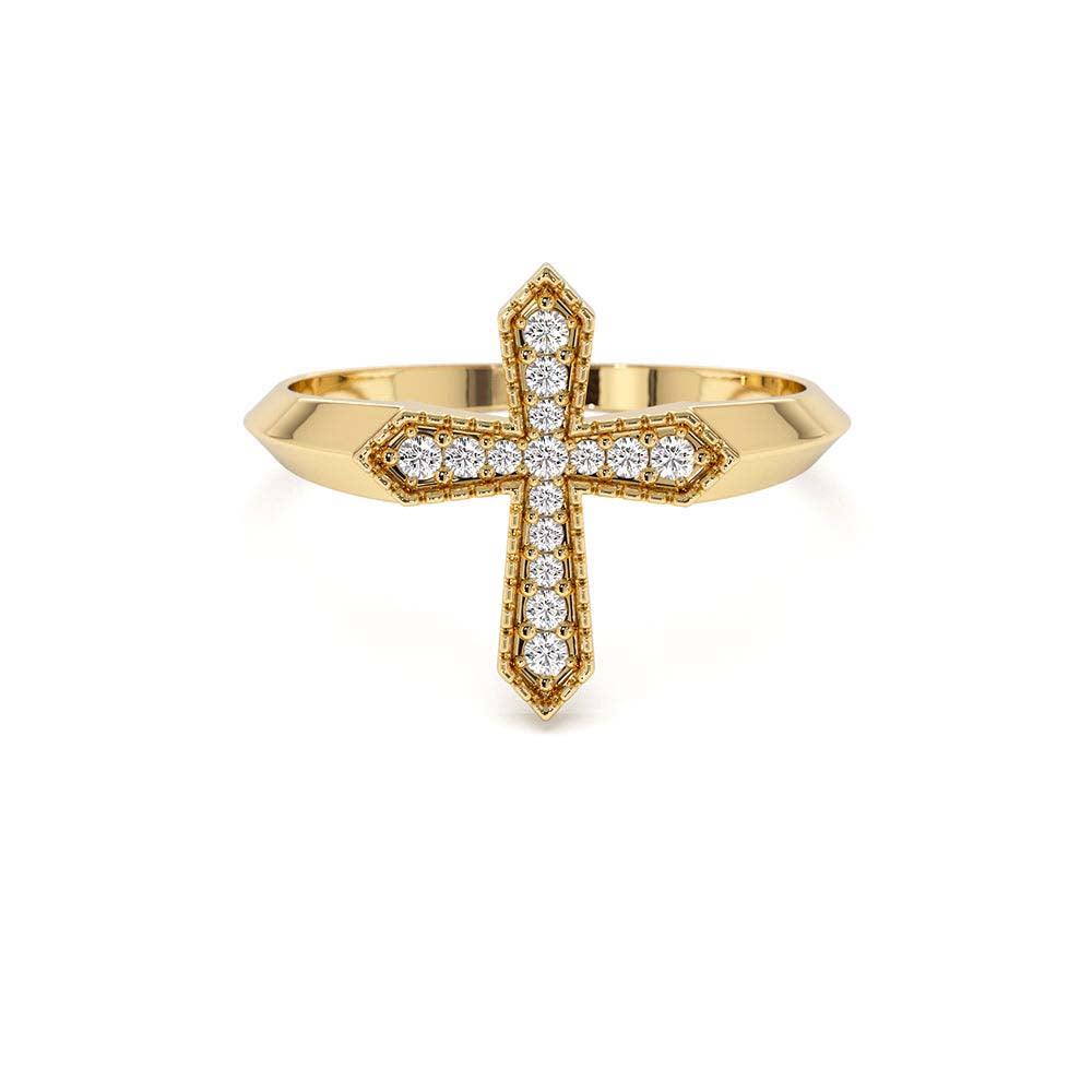 14K Diamond Cross Ring by Orlina Fine