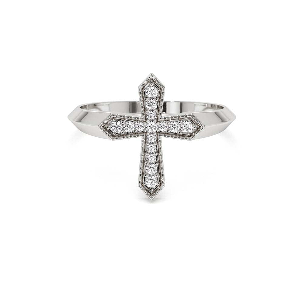 14K Diamond Cross Ring - view 3