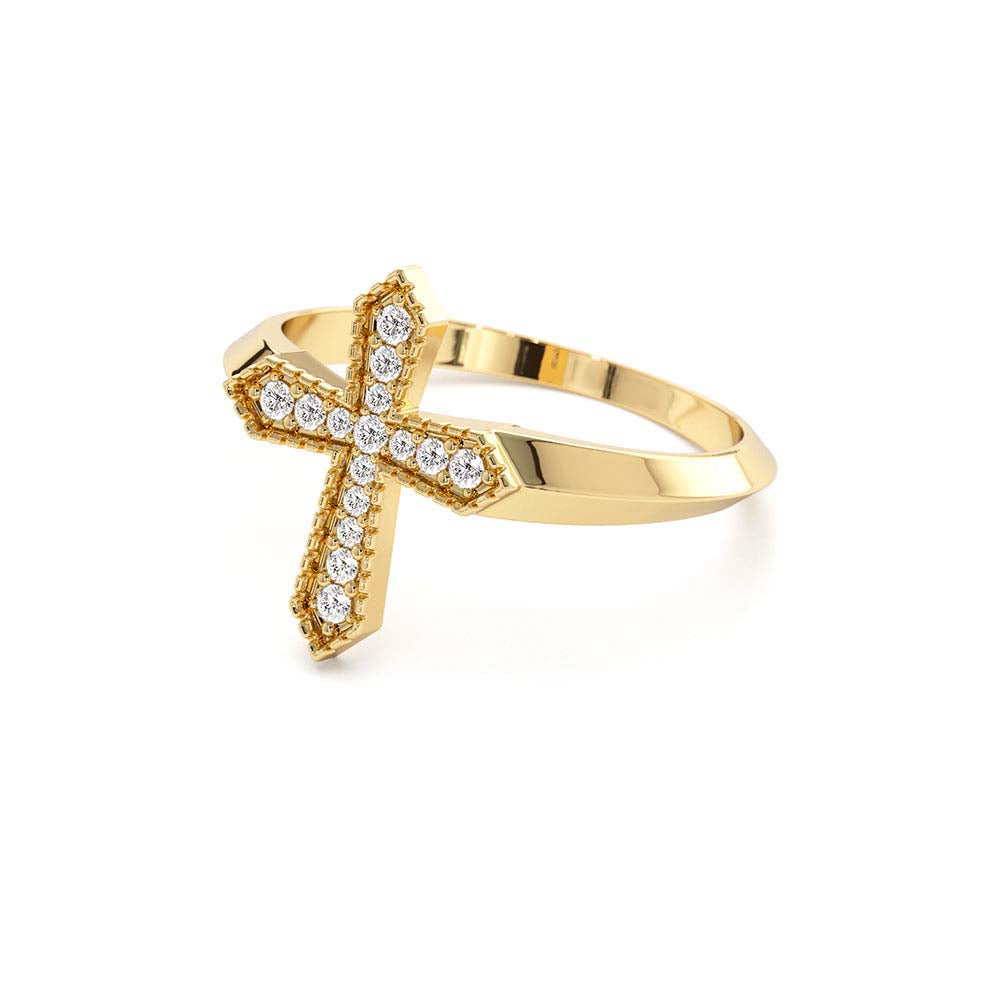 14K Diamond Cross Ring - view 4