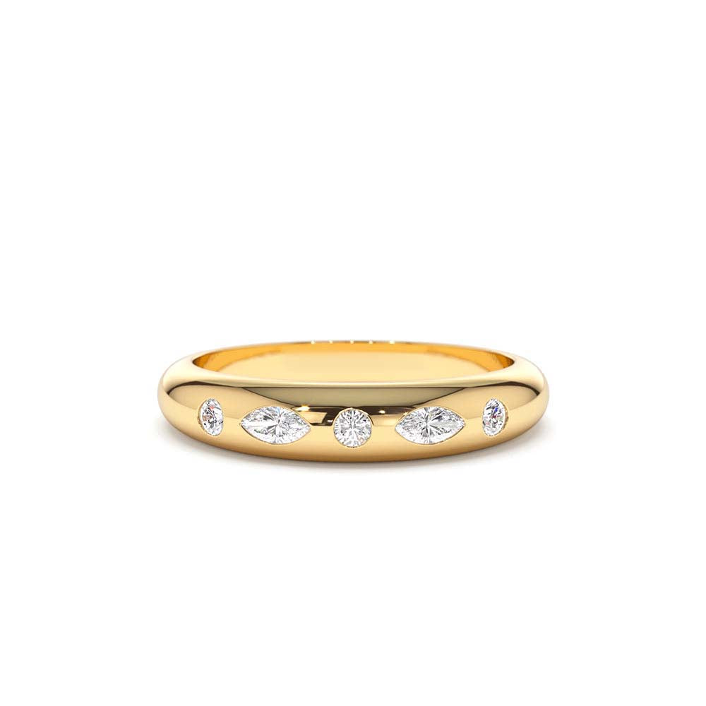 14K Dome Marquise and Round Diamonds Flush Setting Ring by Orlina Fine