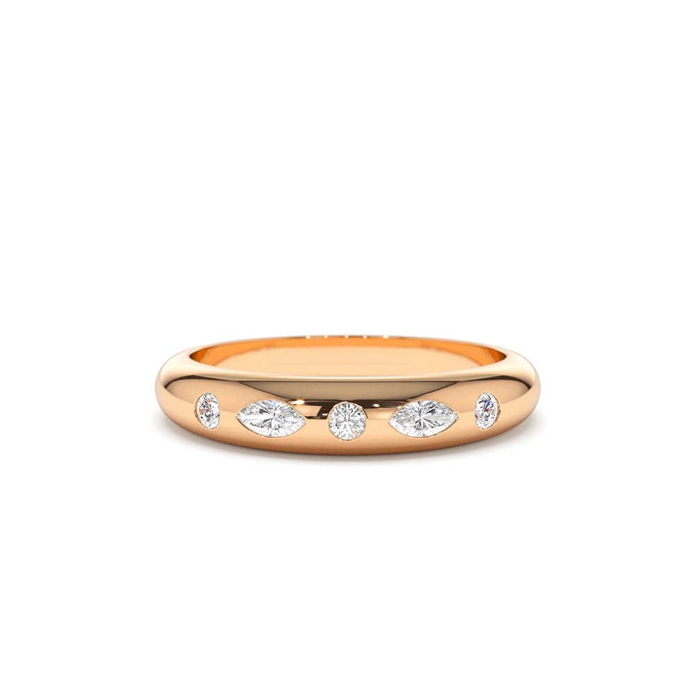 14K Dome Marquise and Round Diamonds Flush Setting Ring - view 2