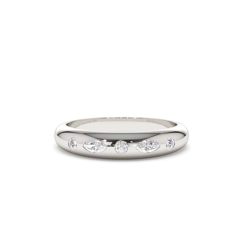 14K Dome Marquise and Round Diamonds Flush Setting Ring - view 3