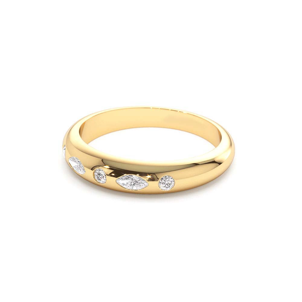 14K Dome Marquise and Round Diamonds Flush Setting Ring - view 4
