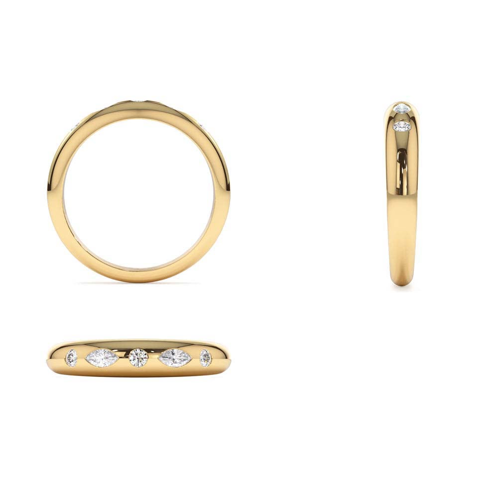 14K Dome Marquise and Round Diamonds Flush Setting Ring - view 5