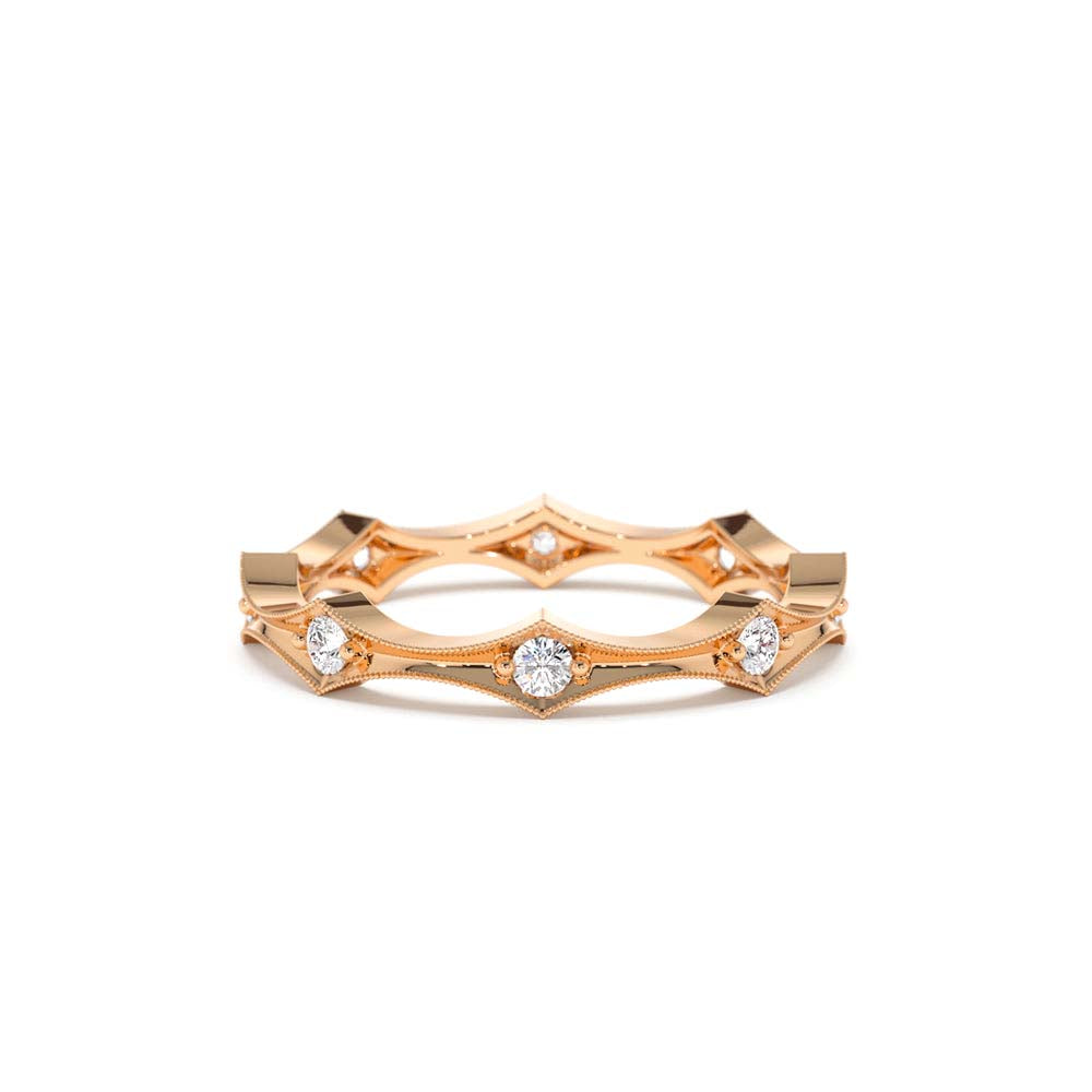 14K Stackable Arte Deco Diamond Wedding Band - view 2